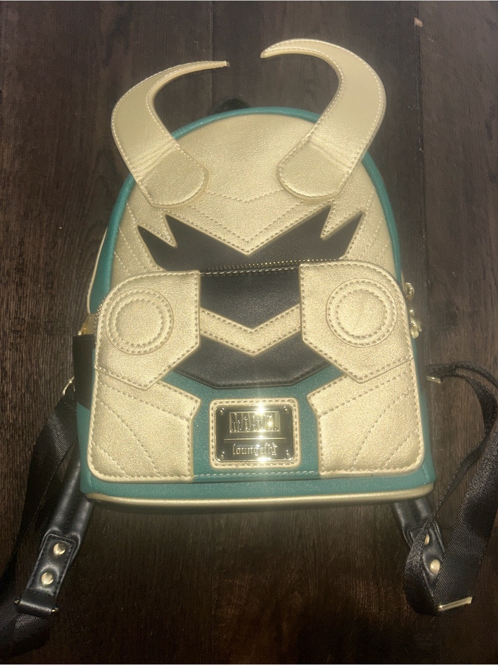 Loungefly Metallic Gold and Teal Loki Mini Backpack